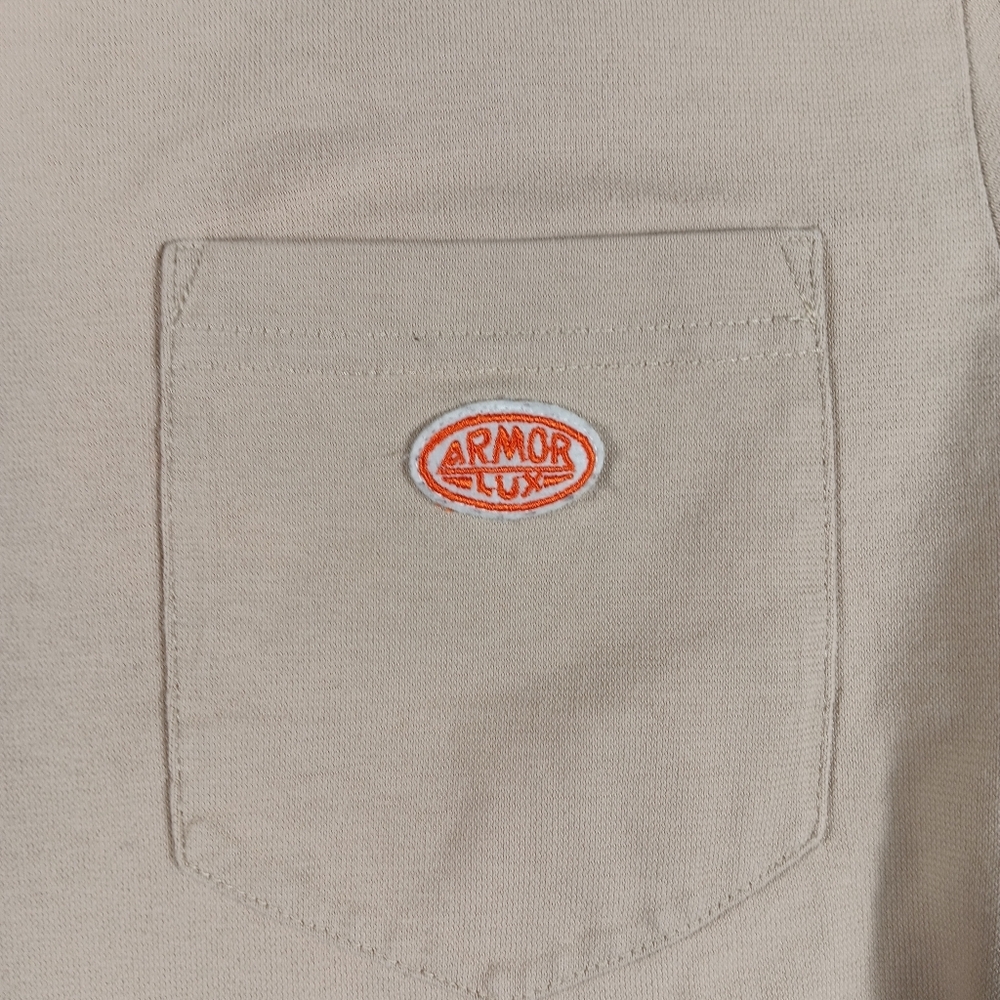 Armor Lux Shirt Mens Small Tan Long Sleeve Crew Neck 100% Cotton Pocket - Picture 6 of 12